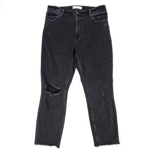 ABERCROMBIE High Rise Skinny Raw Hem Distressed Ankle Crop Jeans Black 29 Short